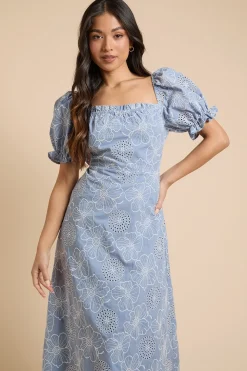 Robe Midi Brodée À Manches Bouffantes Petite