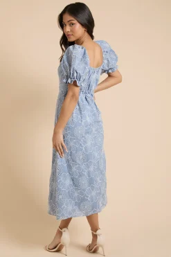 Robe Midi Brodée À Manches Bouffantes Petite