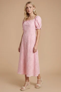 Dorothy Perkins Robe Midi Brodée À Manches Bouffantes<Femme Robes|Robes Mi-Longues
