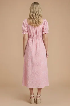 Dorothy Perkins Robe Midi Brodée À Manches Bouffantes<Femme Robes|Robes Mi-Longues