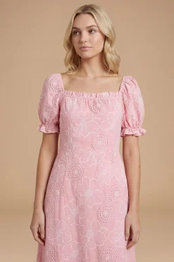 Dorothy Perkins Robe Midi Brodée À Manches Bouffantes<Femme Robes|Robes Mi-Longues