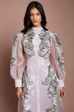 Robe Midi Brodée À Manches Longues Petite Taille