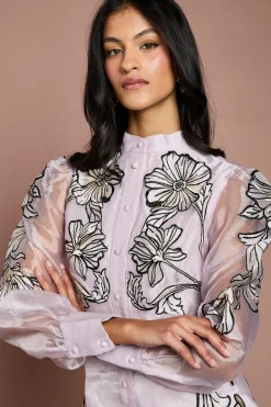 Robe Midi Brodée À Manches Longues Petite Taille