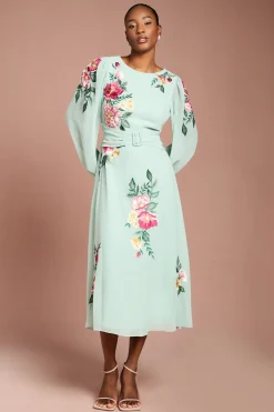 Coast Robe Midi Brodée À Manches Longues Avec Ceinture<Femme Robes Mi-Longues|Robes À Manches Longues