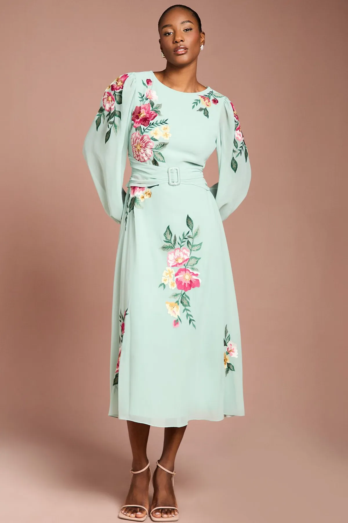 Coast Robe Midi Brodée À Manches Longues Avec Ceinture<Femme Robes Mi-Longues|Robes À Manches Longues