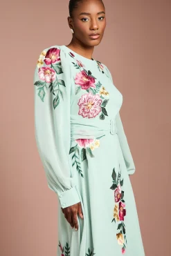 Coast Robe Midi Brodée À Manches Longues Avec Ceinture<Femme Robes Mi-Longues|Robes À Manches Longues