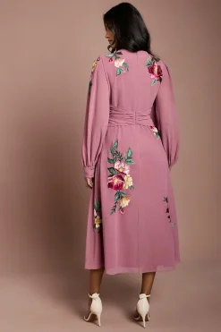 Coast Robe Midi Brodée À Manches Longues Avec Ceinture Petite<Femme Robes Mi-Longues|Robes À Manches Longues