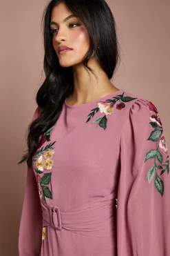 Coast Robe Midi Brodée À Manches Longues Avec Ceinture Petite<Femme Robes Mi-Longues|Robes À Manches Longues