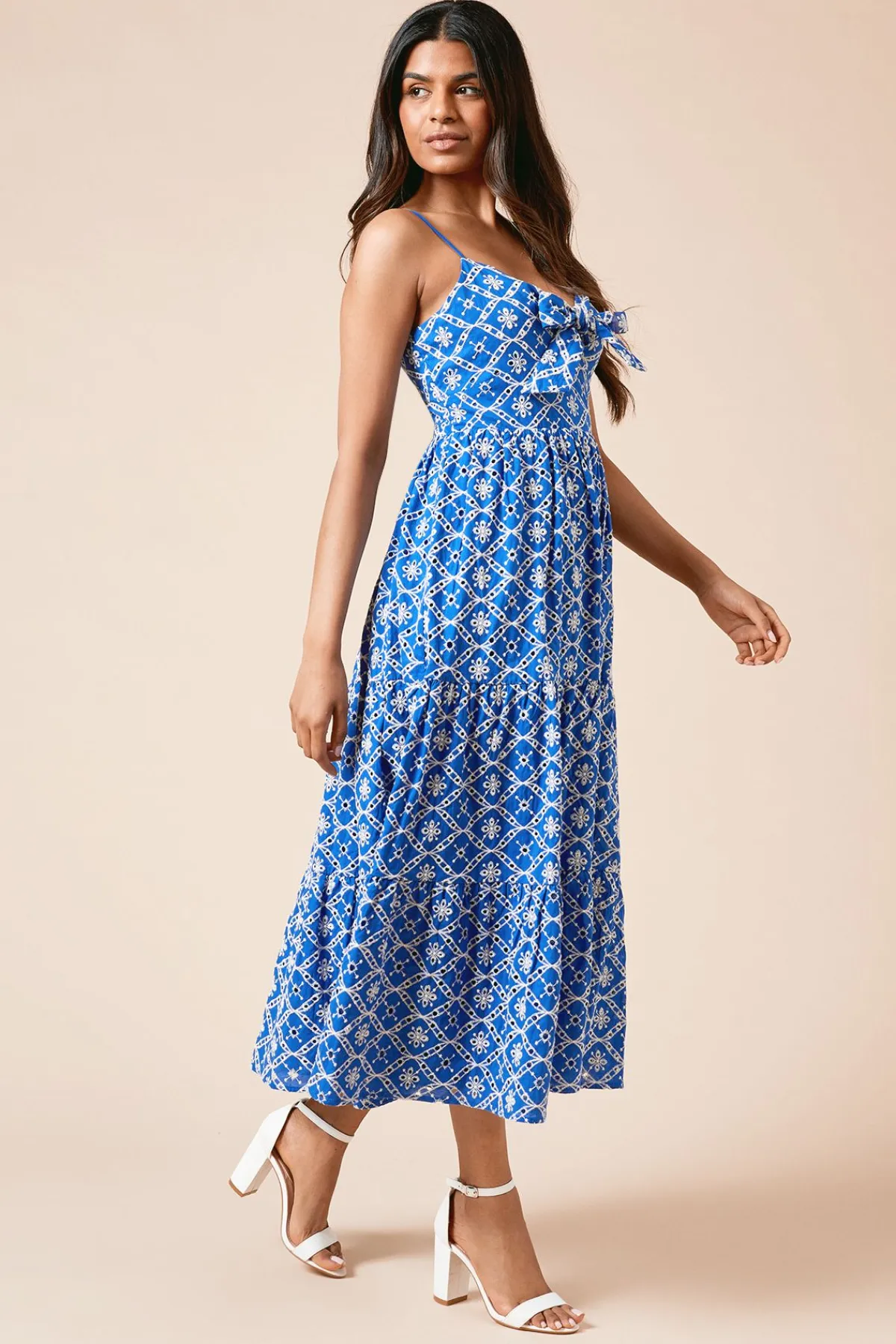 Dorothy Perkins Robe Midi Broderie Anglaise à Nœud Devant Petite Taille<Femme Toutes Les Robes|Robes Mi-Longues