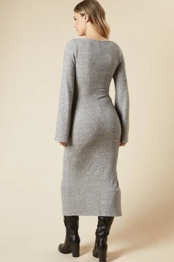 Robe Midi Brossée à Nœud Devant