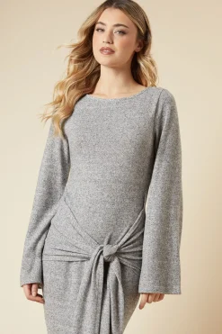 Robe Midi Brossée à Nœud Devant