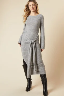 Robe Midi Brossée à Nœud Devant