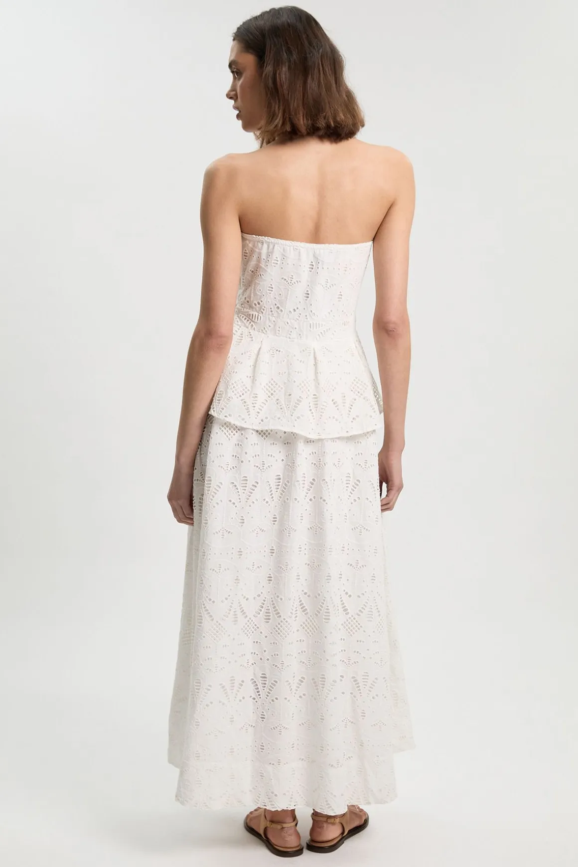 Robe Midi Bustier À Basque En Broderie Anglaise Coton Petite