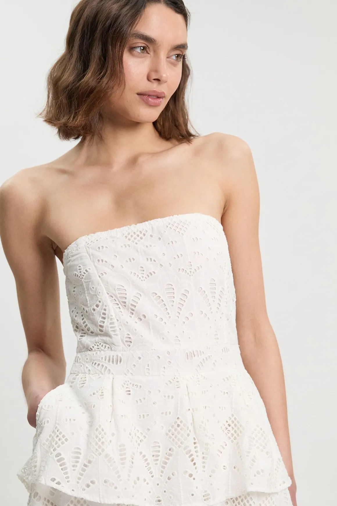 Robe Midi Bustier À Basque En Broderie Anglaise Coton Petite