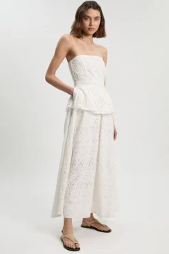 Robe Midi Bustier À Basque En Broderie Anglaise Coton Petite