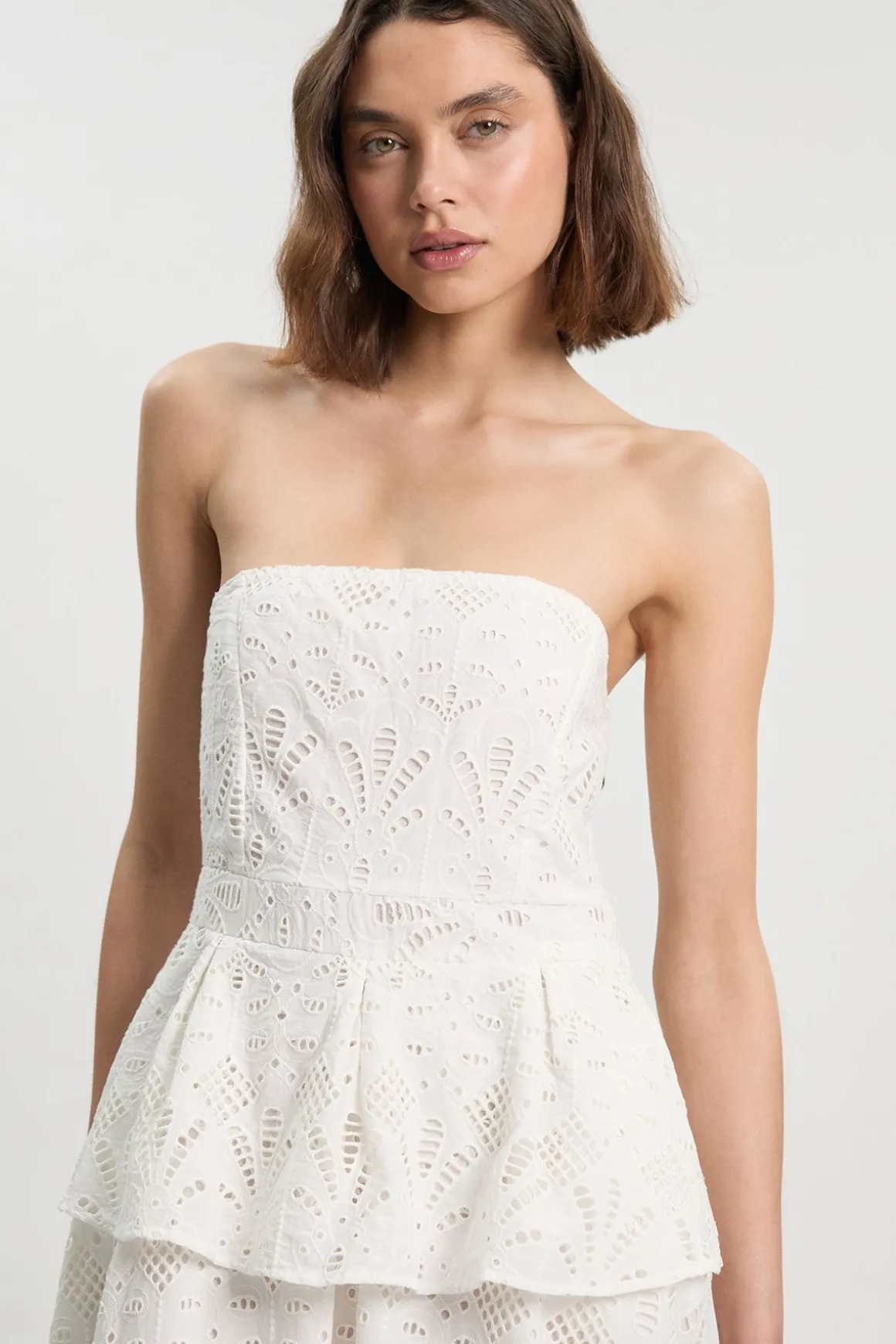 Robe Midi Bustier À Basque En Broderie Anglaise Coton Petite