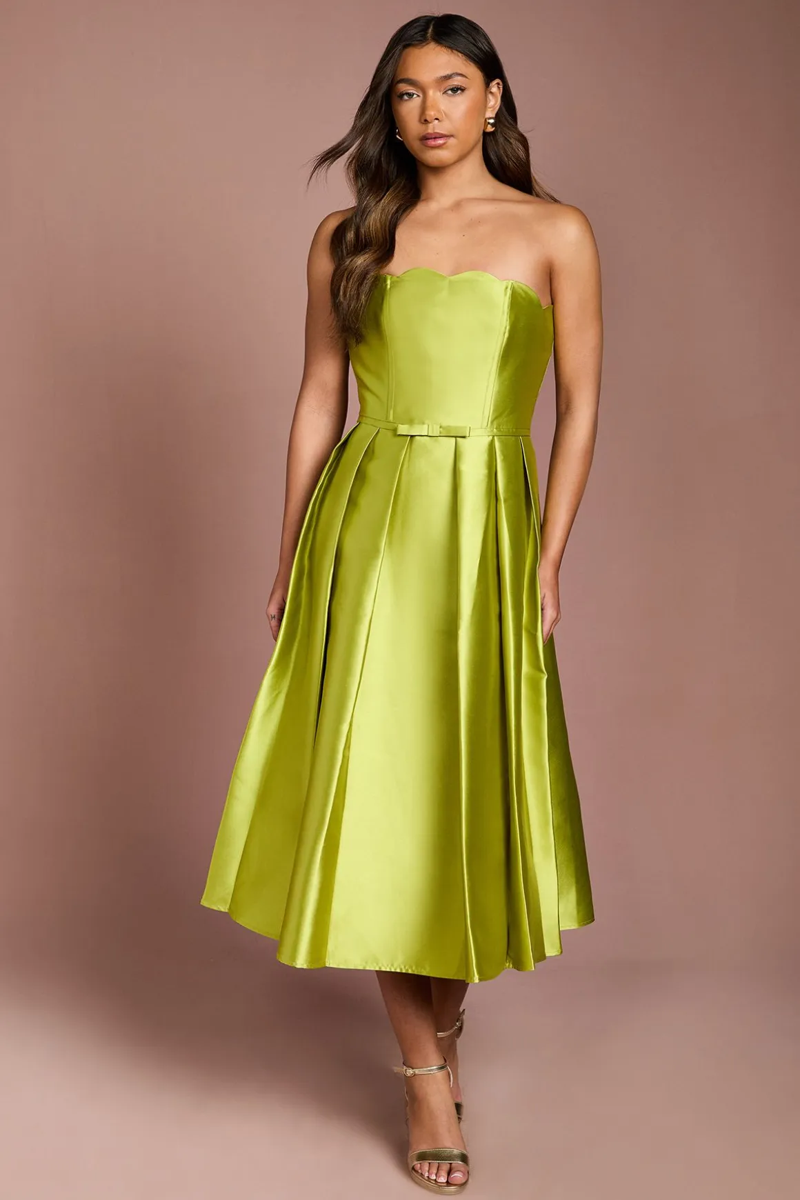 Robe Midi Bustier à Bords Festonnés