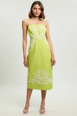 KarenMillen Robe Midi Bustier En Coton Lin Brodée<Femme Toutes Les Robes|Robes Mi-Longues