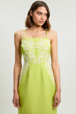 KarenMillen Robe Midi Bustier En Coton Lin Brodée<Femme Toutes Les Robes|Robes Mi-Longues