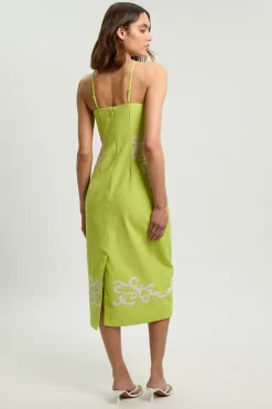 KarenMillen Robe Midi Bustier En Coton Lin Brodée<Femme Toutes Les Robes|Robes Mi-Longues