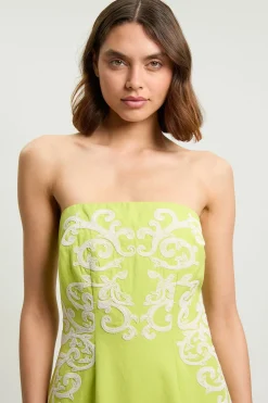 KarenMillen Robe Midi Bustier En Coton Lin Brodée<Femme Toutes Les Robes|Robes Mi-Longues