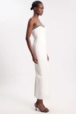 Robe Midi Bustier En Crêpe Ajusté Doux Ornée D'embellissements