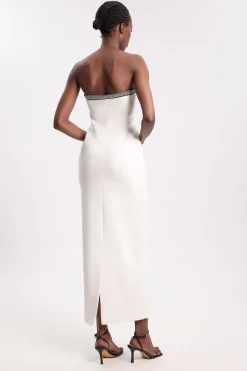 Robe Midi Bustier En Crêpe Ajusté Doux Ornée D'embellissements