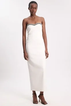 Robe Midi Bustier En Crêpe Ajusté Doux Ornée D'embellissements