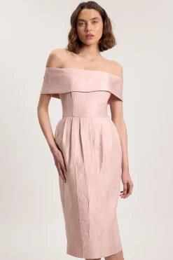 Robe Midi Bustier En Sergé Texturé Ajusté