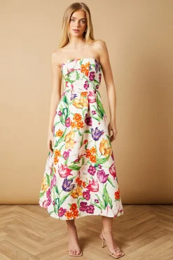 Oasis Robe Midi Bustier Florale en Sergé d'Occasion<Femme Toutes Les Robes|Robes Mi-Longues