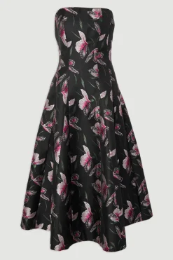 Robe Midi Bustier à Jupe Ample en Jacquard