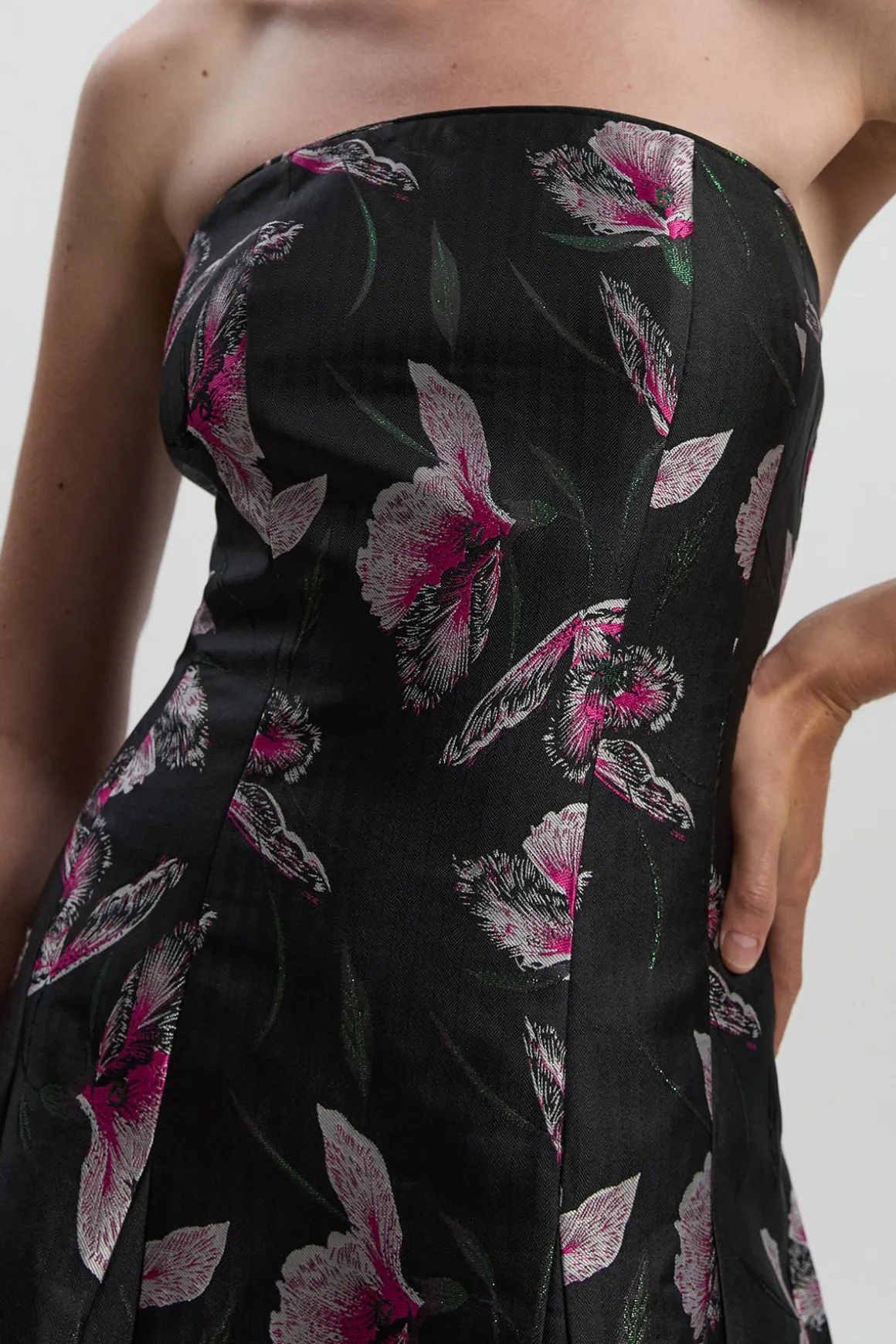 Robe Midi Bustier à Jupe Ample en Jacquard