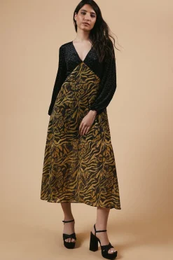 Oasis Robe Midi Bustier à Motifs Animaliers d'Occasion<Femme Robes Mi-Longues|Robes À Manches Longues