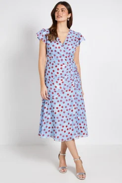 Robe Midi Cache-cœur À Imprimé Pois Avec Cape