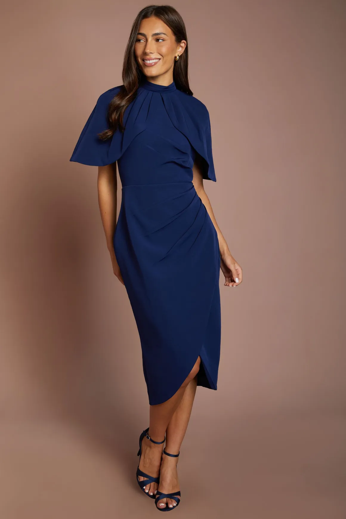 Robe Midi Cache-cœur À Manches Cape Et Jupe Portefeuille