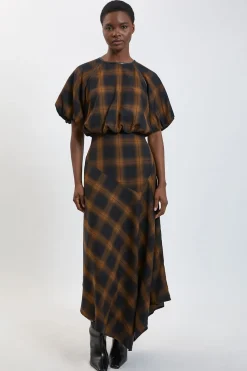 KarenMillen Robe Midi À Carreaux Avec Ourlet Asymétrique Et Finitions Synthétiquecuir<Femme Robes|Robes Mi-Longues