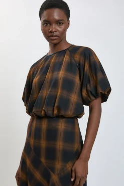 KarenMillen Robe Midi À Carreaux Avec Ourlet Asymétrique Et Finitions Synthétiquecuir<Femme Robes|Robes Mi-Longues