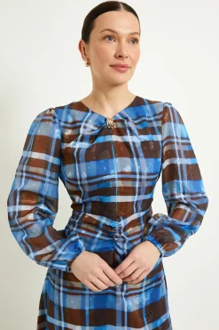 Robe Midi À Carreaux Dévorés Avec Col Torsadé