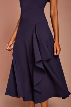 Coast Robe Midi Cascade En Crêpe Épaules Dénudées Petite<Femme Toutes Les Robes|Robes Mi-Longues