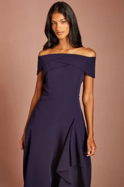 Coast Robe Midi Cascade En Crêpe Épaules Dénudées Petite<Femme Toutes Les Robes|Robes Mi-Longues