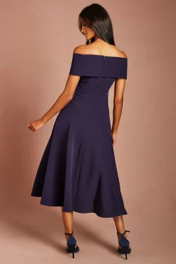 Coast Robe Midi Cascade En Crêpe Épaules Dénudées Petite<Femme Toutes Les Robes|Robes Mi-Longues