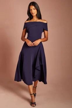 Coast Robe Midi Cascade En Crêpe Épaules Dénudées Petite<Femme Toutes Les Robes|Robes Mi-Longues