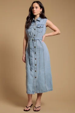 Robe Midi Ceinturée avec Détails de Poches