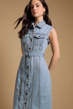 Robe Midi Ceinturée avec Détails de Poches