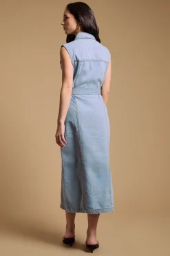 Robe Midi Ceinturée avec Détails de Poches