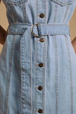Robe Midi Ceinturée avec Détails de Poches