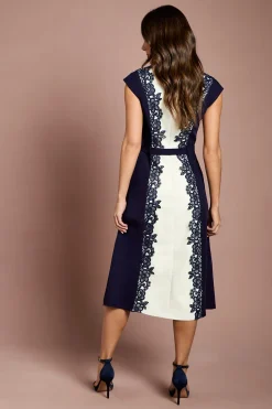 Robe Midi Ceinturée À Blocs De Couleur Avec Finitions En Dentelle