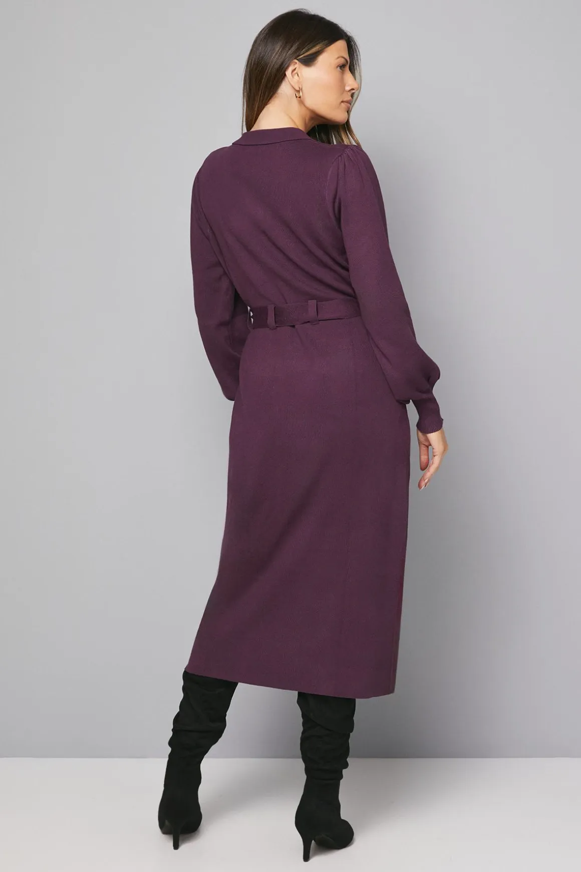 Robe Midi Ceinturée à Col