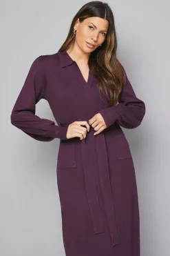 Robe Midi Ceinturée à Col