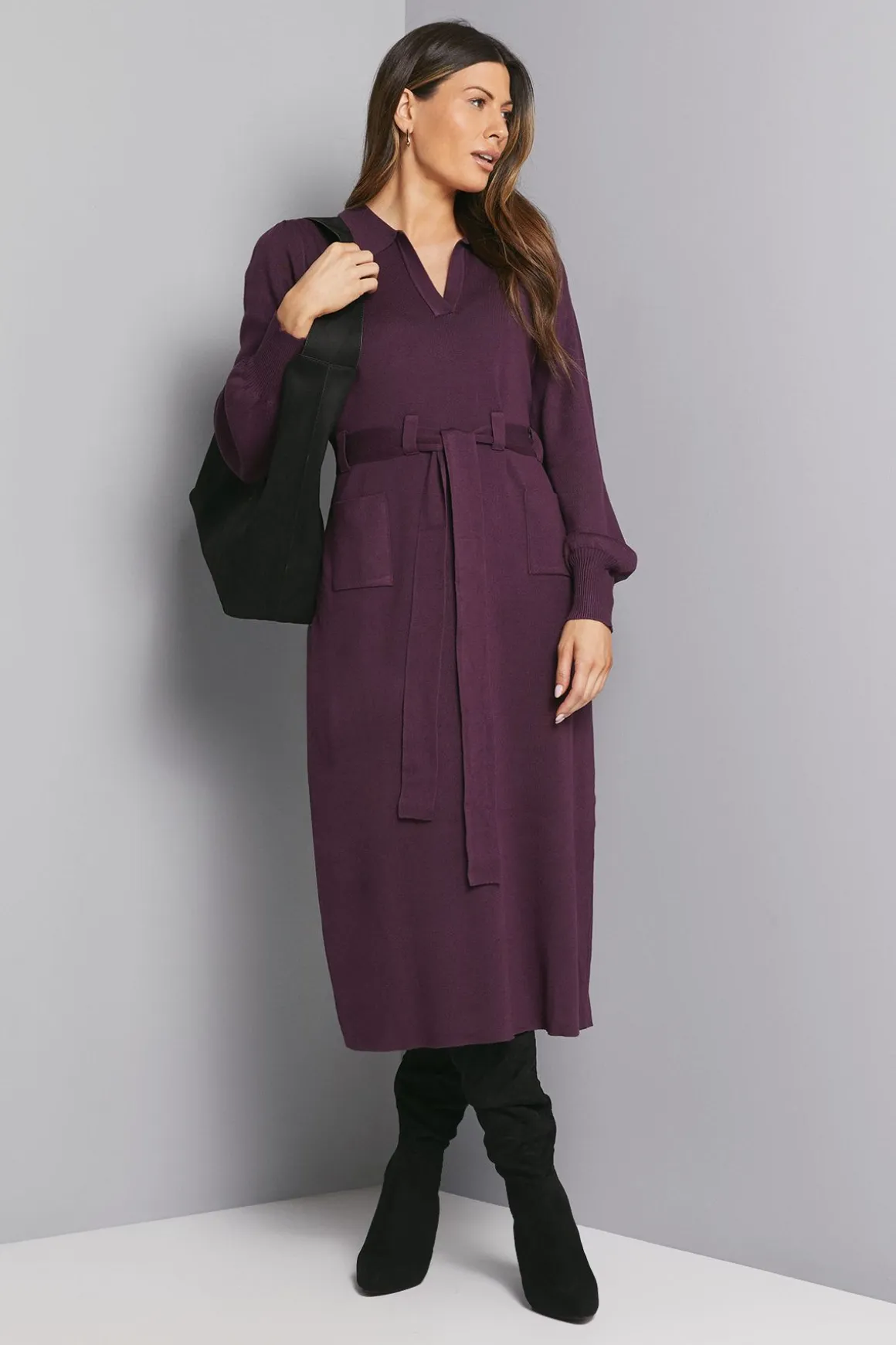 Robe Midi Ceinturée à Col